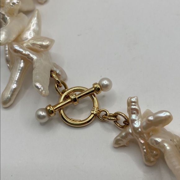 Rare Honora 14K Gold Baroque Cross Shaped Natural Pearl Necklace 20 1/2”L - Picture 9 of 11